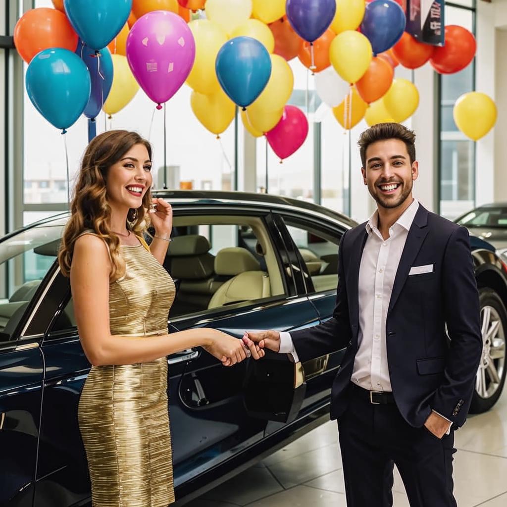 Client satisfait recevant les clés d'une voiture de luxe